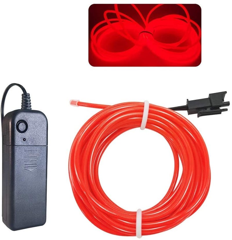 Automaze EL Wire, 16.4ft/5m Neon Lights Noise Reduction Neon Glowing Strobing Electroluminescent Wire for Parties, Halloween, DIY Decoration (Red) - Image 1