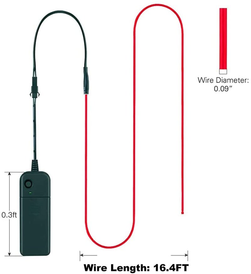 Automaze EL Wire, 16.4ft/5m Neon Lights Noise Reduction Neon Glowing Strobing Electroluminescent Wire for Parties, Halloween, DIY Decoration (Red) - Image 4