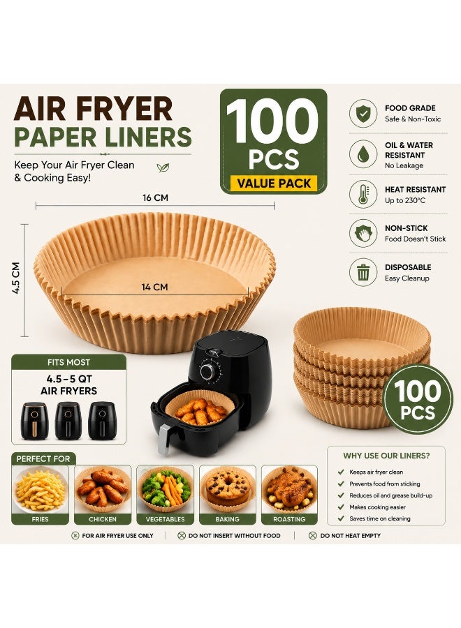 Air Fryer Paper Liners 100 PCS, Disposable Parchment Paper Basket Liners, 16cm Round Non Stick Air Fryer Liners, Oil & Water Resistant, Heat Resistant Baking Paper for 4.5-5 QT Air Fryer, Food Grade Kitchen Accessories - Image 1