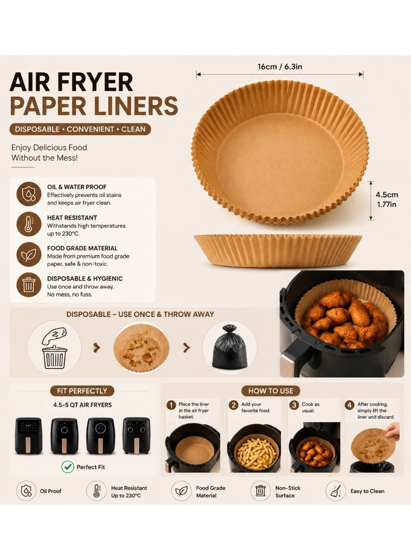 Air Fryer Paper Liners 100 PCS, Disposable Parchment Paper Basket Liners, 16cm Round Non Stick Air Fryer Liners, Oil & Water Resistant, Heat Resistant Baking Paper for 4.5-5 QT Air Fryer, Food Grade Kitchen Accessories - Image 3