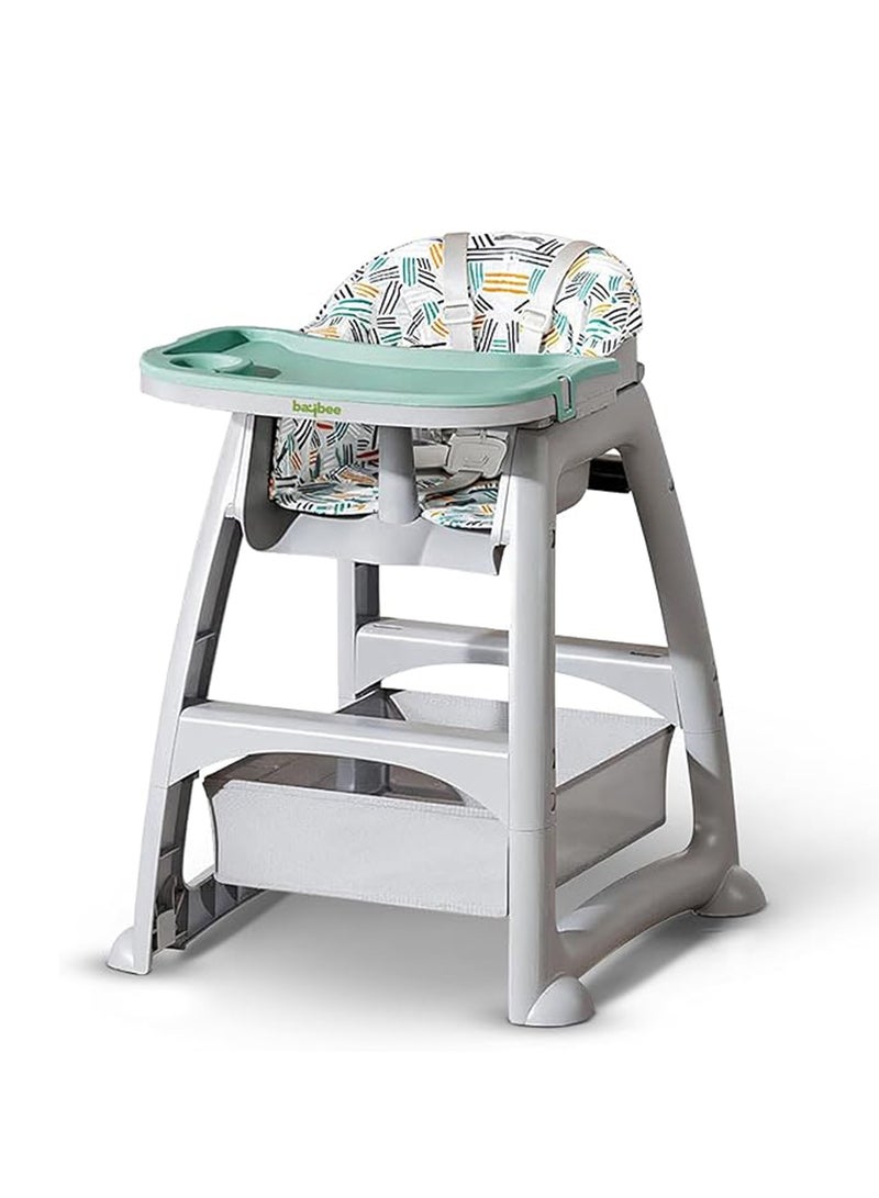 BAYBEE Baby High chair with Adjustable gear & Detachable cusion, Baby Feeding chair seat with safety belt, Enlarge Storage space & Tray High chair for Children 3 to 6 years Baby Boy Girl (Green) - Image 1