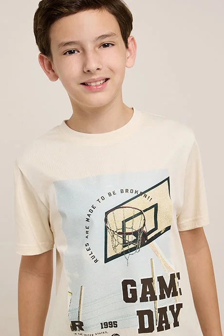 R&B Printed T-Shirt with Crew Neck and Short Sleeves
