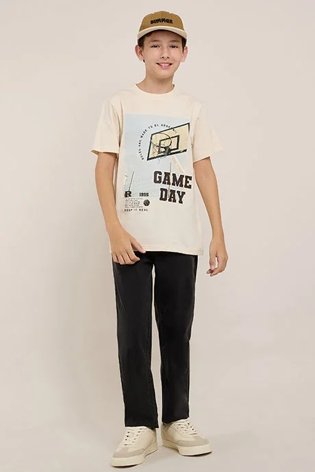 R&B Printed T-Shirt with Crew Neck and Short Sleeves