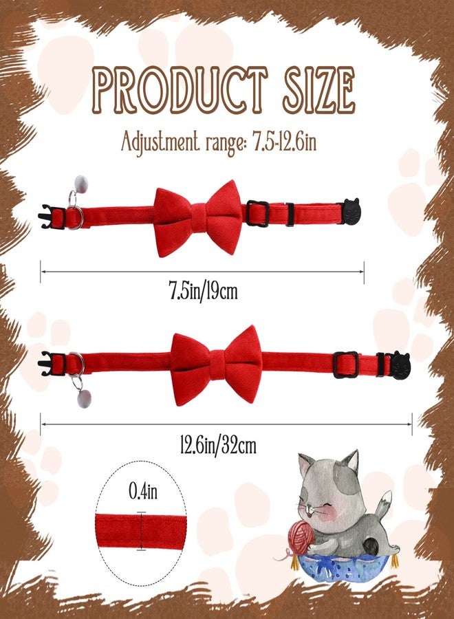 Sliverdew 2 Pcs Velvet Cat Collar with Bell and Bowtie, Adjustable Breakaway Cat Collars Kitten Small Puppy Safety Bow Tie Solid Wedding Basic Color Cat Bow Tie Collar - Image 2