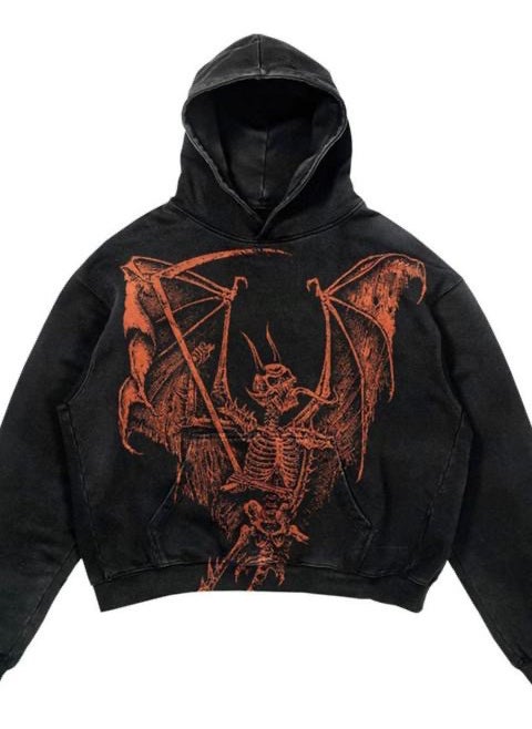 Generic - New Hiphop Green Zip Hoodie Men Urban Harajuku Anime Print Long Sleeve 12 Black Washed Old Hoodie - Image 1