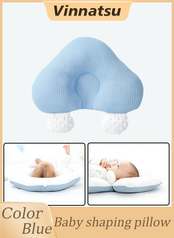 Vinnatsu Double-Sided Baby Head Shaping Pillow Baby Soothing Sleeping Cushion Toddler Baby Pillow Babies and Toddler Bedding Neck Support Baby Memory Foam Pillow Easy to Clean (Blue) - Image 1