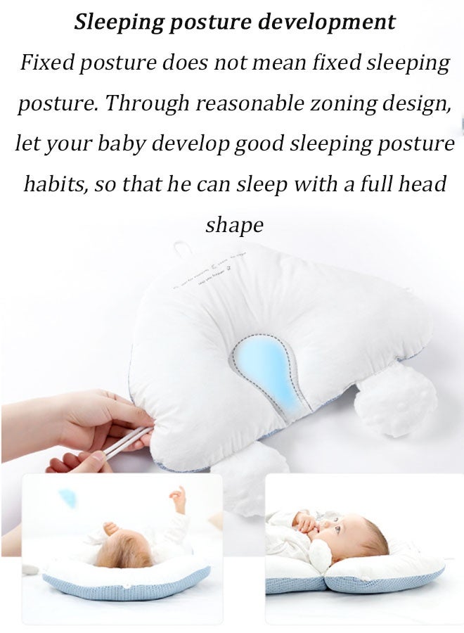 Vinnatsu Double-Sided Baby Head Shaping Pillow Baby Soothing Sleeping Cushion Toddler Baby Pillow Babies and Toddler Bedding Neck Support Baby Memory Foam Pillow Easy to Clean (Blue) - Image 4