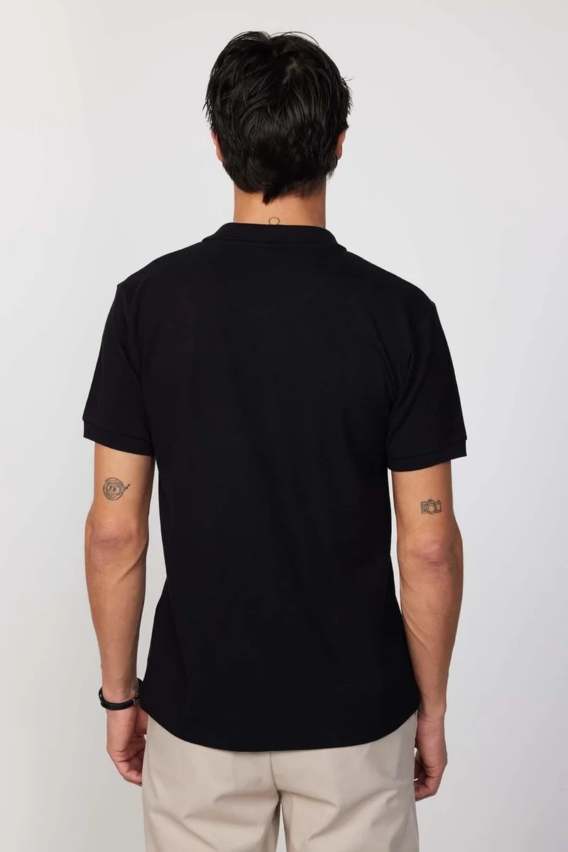 تودورس Men's Slim Fit Narrow Cut 100% Cotton Plain Pique Black Polo Neck T-Shirt