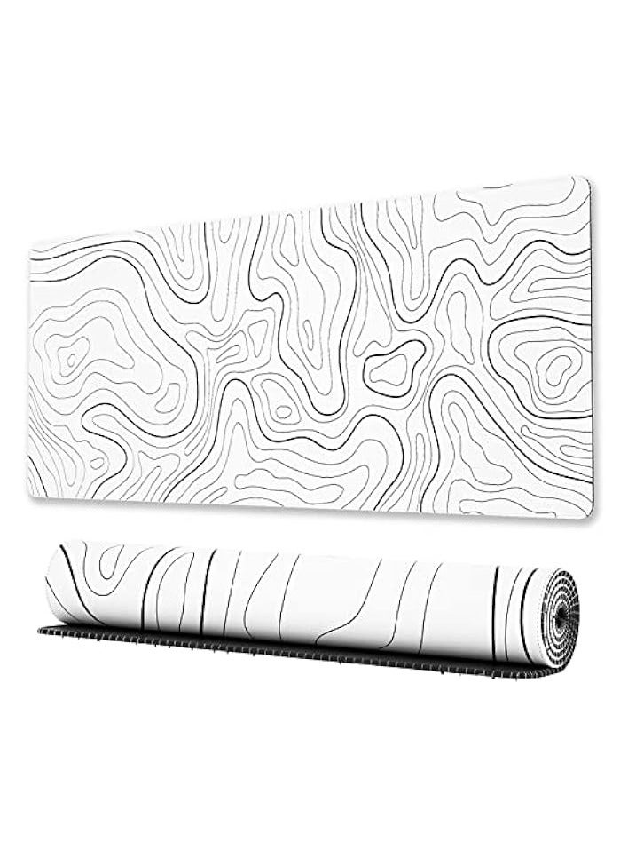 PROMASS Large Gaming Mouse Pad with Stitched Edges, Minimalist Topographic Map Desk Mat, Extended XL Mousepad with Anti-Slip Base, Cool Desk Pad for Keyboard and Mouse, 31.5 x 11.8 in, White  - Image 1