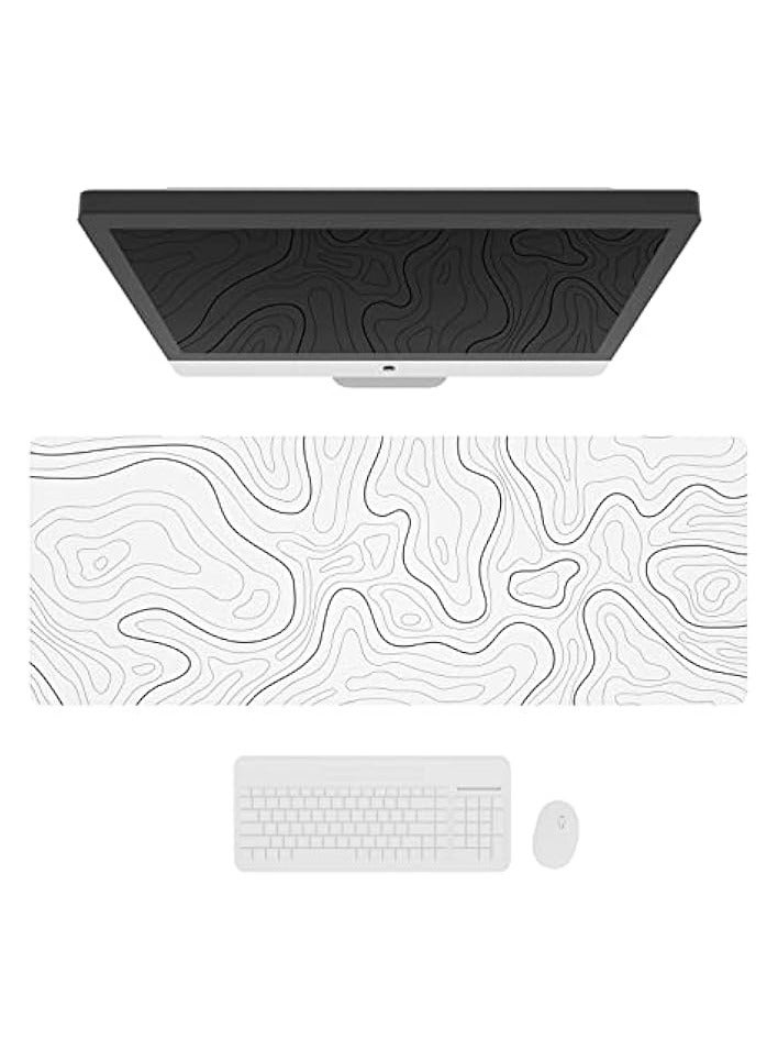 PROMASS Large Gaming Mouse Pad with Stitched Edges, Minimalist Topographic Map Desk Mat, Extended XL Mousepad with Anti-Slip Base, Cool Desk Pad for Keyboard and Mouse, 31.5 x 11.8 in, White  - Image 2