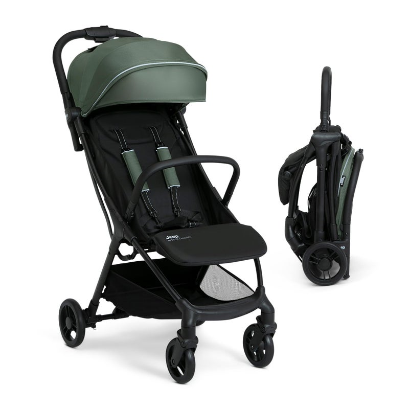 Delta CHILDREN Jeep Altitude Compact Travel Stroller by Delta Children Greenguard Gold, Easy One Hand Fold, Lightweight, Extendable Canopy with Peek-a-Boo Window, Reclining Seat, 4 Wheel Suspension, Olive Green - Image 1