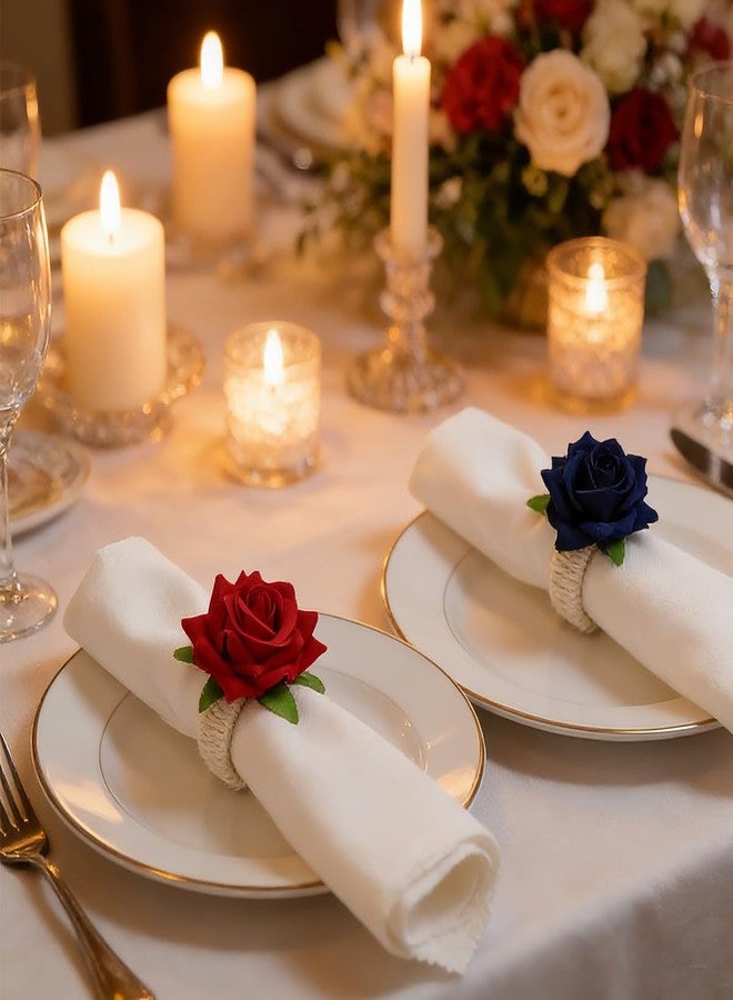 LXKBD Napkin Rings Set of 8,Red Rose Artificial Flower Burlap Ring Holder Gift for Mother's Father's Valentine's Day Christmas Wedding Party Home Daily Table Decoration - Image 5