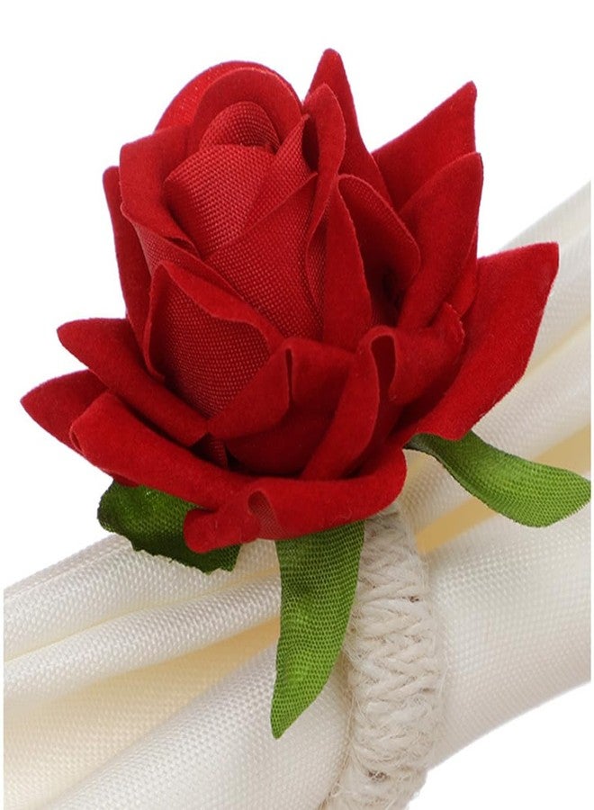 LXKBD Napkin Rings Set of 8,Red Rose Artificial Flower Burlap Ring Holder Gift for Mother's Father's Valentine's Day Christmas Wedding Party Home Daily Table Decoration - Image 3