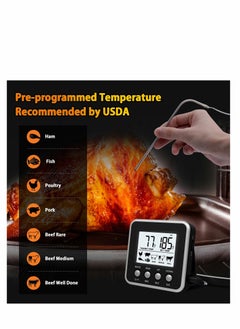 SYOSI Digital Meat Thermometer for Cooking and Grilling, Kitchen Food Candy Oven BBQ Grill Thermometer for Smoker Baking Liquid with Stainless Steel Probe Instant Read Magnetic Battery Timer Black  - Image 2