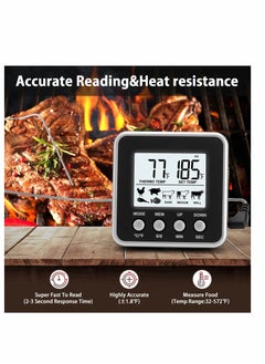 SYOSI Digital Meat Thermometer for Cooking and Grilling, Kitchen Food Candy Oven BBQ Grill Thermometer for Smoker Baking Liquid with Stainless Steel Probe Instant Read Magnetic Battery Timer Black  - Image 4