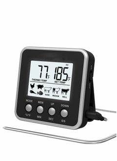 SYOSI Digital Meat Thermometer for Cooking and Grilling, Kitchen Food Candy Oven BBQ Grill Thermometer for Smoker Baking Liquid with Stainless Steel Probe Instant Read Magnetic Battery Timer Black  - Image 1
