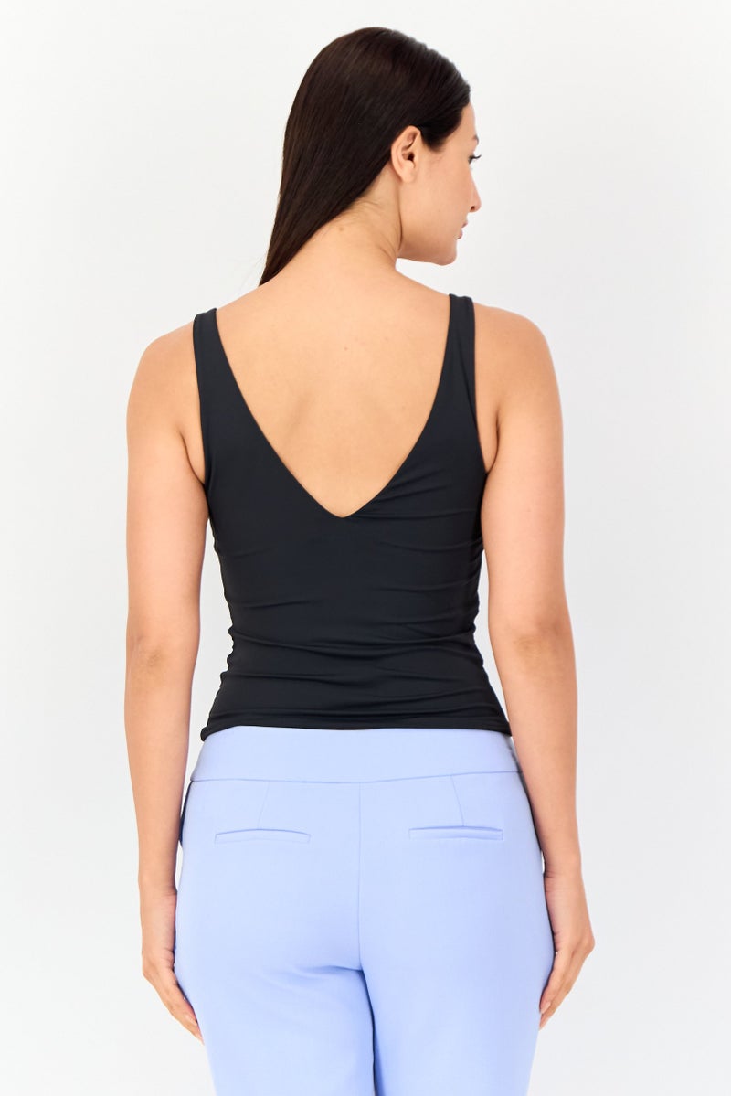 bebe Women V Neck Solid Sleeveless Top, Black - Image 3