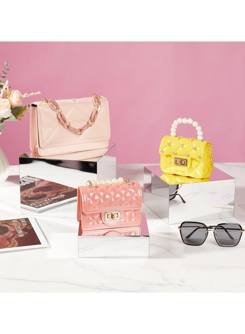 TPGP 3 Pcs Acrylic Risers for Display, Acrylic Cube Box, Acrylic Food Display Risers Acrylic Boxes Stand Shelf for Catering Dessert Collectibles Jewelry Figures Party (Silver3pc) - Image 3