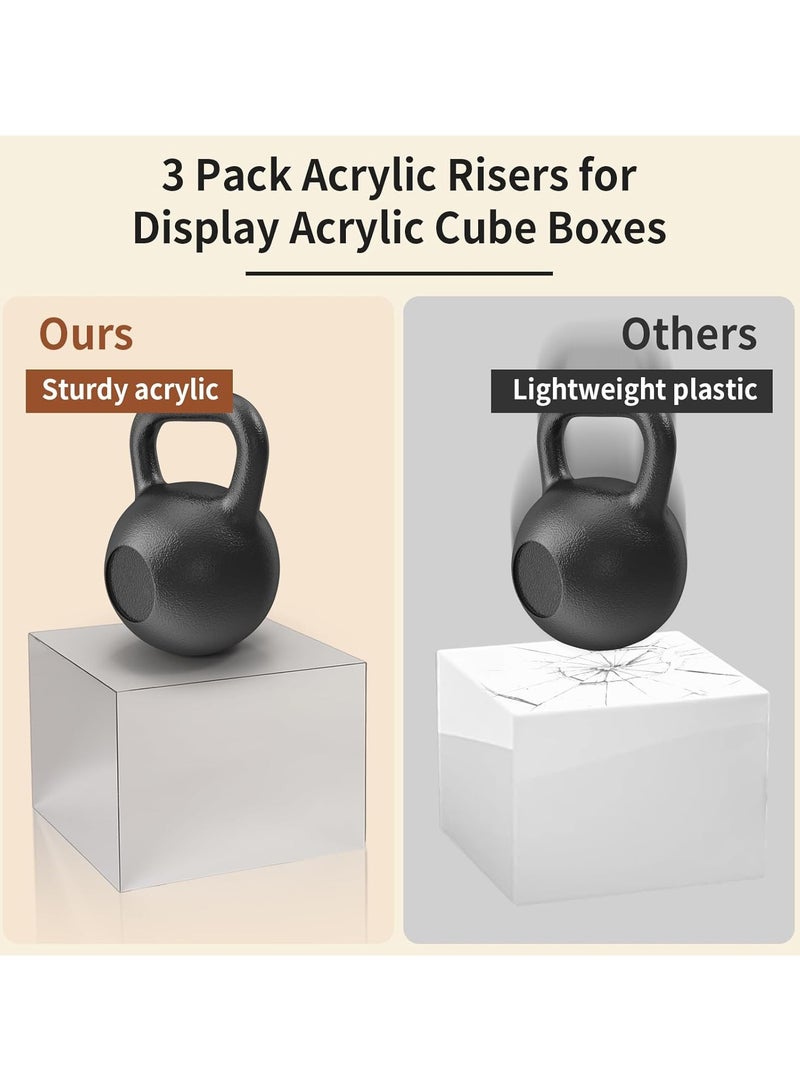 TPGP 3 Pcs Acrylic Risers for Display, Acrylic Cube Box, Acrylic Food Display Risers Acrylic Boxes Stand Shelf for Catering Dessert Collectibles Jewelry Figures Party (Silver3pc) - Image 4