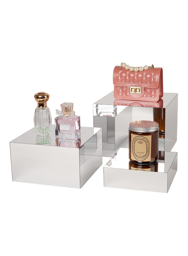 TPGP 3 Pcs Acrylic Risers for Display, Acrylic Cube Box, Acrylic Food Display Risers Acrylic Boxes Stand Shelf for Catering Dessert Collectibles Jewelry Figures Party (Silver3pc) - Image 1