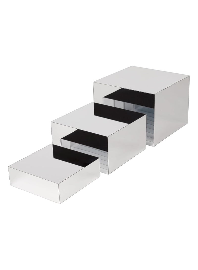 TPGP 3 Pcs Acrylic Risers for Display, Acrylic Cube Box, Acrylic Food Display Risers Acrylic Boxes Stand Shelf for Catering Dessert Collectibles Jewelry Figures Party (Silver3pc) - Image 2
