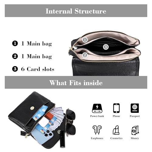 MINICAT حقائب صغيرة متقاطعة مضادة لتقنية RFID للنساء من MINICAT جلد نباتي حقائب سفر صغيرة محفظة للهاتف المحمول حقيبة متقاطعة (أسود صغير) - Image 5
