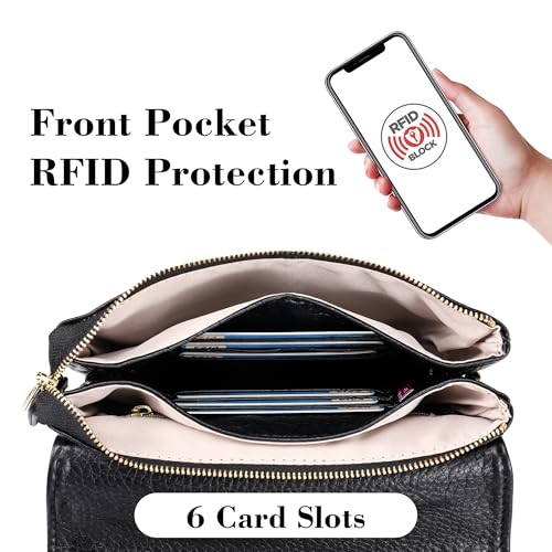 MINICAT حقائب صغيرة متقاطعة مضادة لتقنية RFID للنساء من MINICAT جلد نباتي حقائب سفر صغيرة محفظة للهاتف المحمول حقيبة متقاطعة (أسود صغير) - Image 4