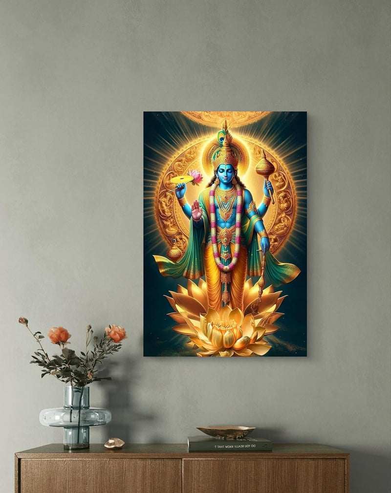 CLITHS 8x12 Inch Vishnu Ji Idol Wall Art Hindu Spiritual Home Decor Lightweight Flexible Sheet Metal Wall Hanging for Pooja Room Living Room, Office, Temple Décor & Gift - Image 4