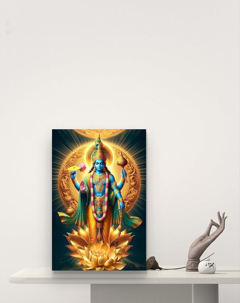 CLITHS 8x12 Inch Vishnu Ji Idol Wall Art Hindu Spiritual Home Decor Lightweight Flexible Sheet Metal Wall Hanging for Pooja Room Living Room, Office, Temple Décor & Gift - Image 3