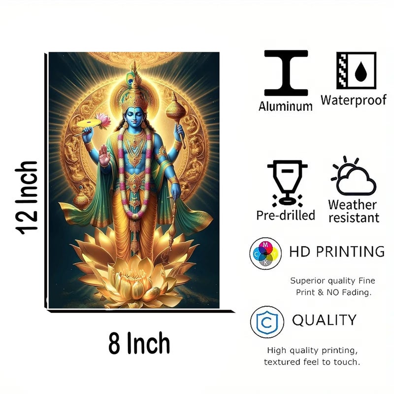 CLITHS 8x12 Inch Vishnu Ji Idol Wall Art Hindu Spiritual Home Decor Lightweight Flexible Sheet Metal Wall Hanging for Pooja Room Living Room, Office, Temple Décor & Gift - Image 2