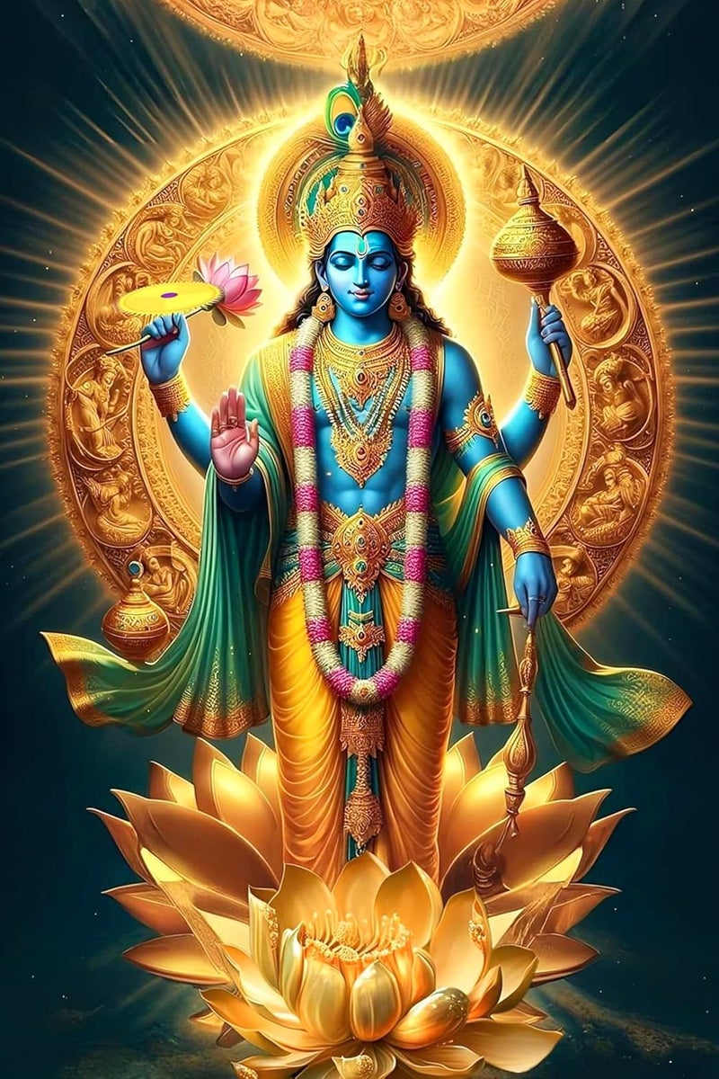 CLITHS 8x12 Inch Vishnu Ji Idol Wall Art Hindu Spiritual Home Decor Lightweight Flexible Sheet Metal Wall Hanging for Pooja Room Living Room, Office, Temple Décor & Gift - Image 1
