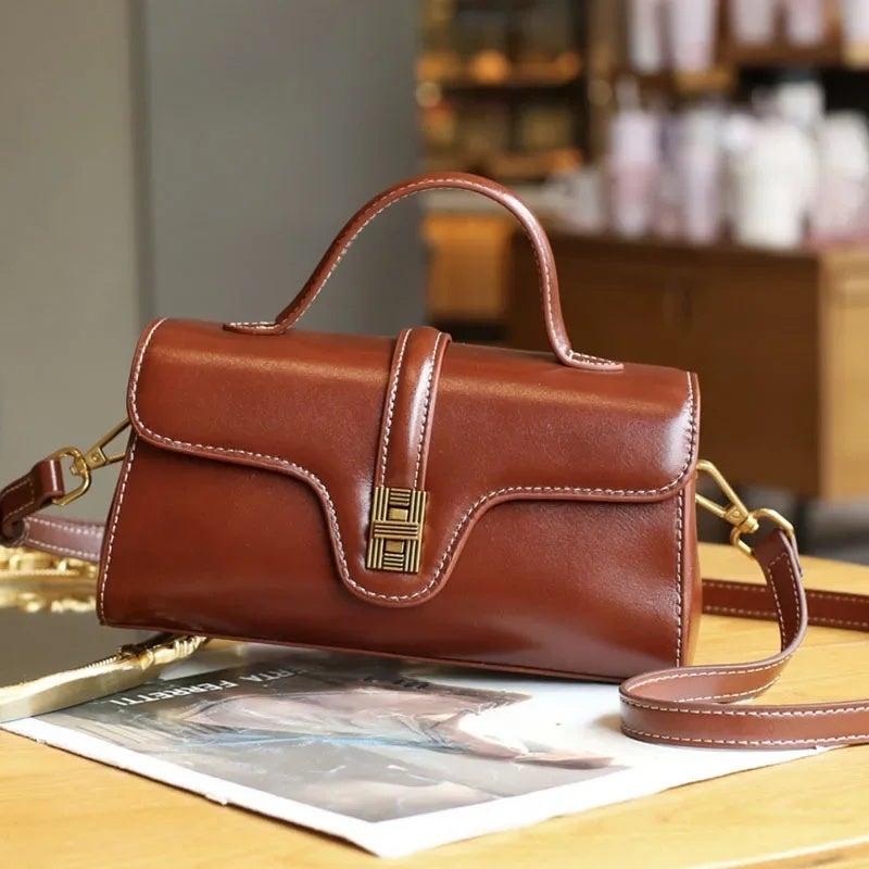 Genuine Leather Bag for Women 2026 New Model Niche Original High-End Women''s Bag Light Luxury Retro Cambridge Handbag Crossbody Small Bag - Image 2