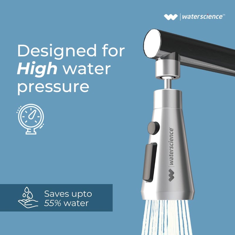 WaterScience ملحق صنبور للمغسلة | 4 أوضاع تدفق | موسع صنبور مرن للصنابير | هوائيات لصنبور الماء | توفير يصل إلى 55% من الماء - الأفضل - Image 5