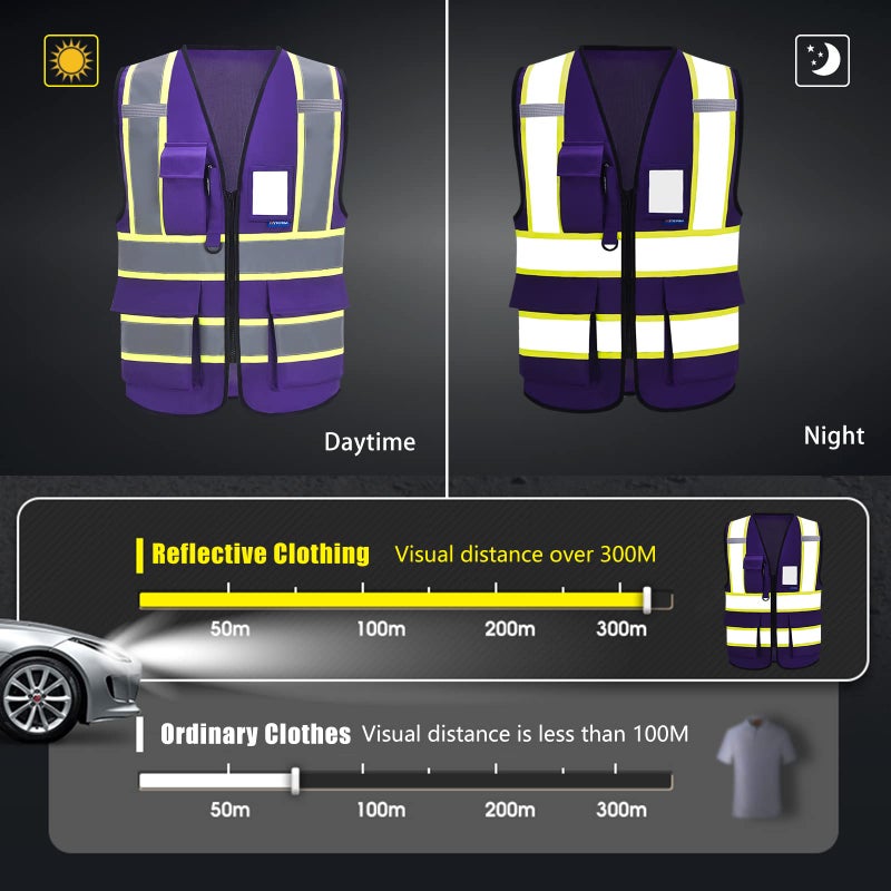 AYKRM 11 colors available safety vest reflective purple High Visibility Reflective Safety Vest for Women Men High Visibility Security with Pockets Zipper - Image 3