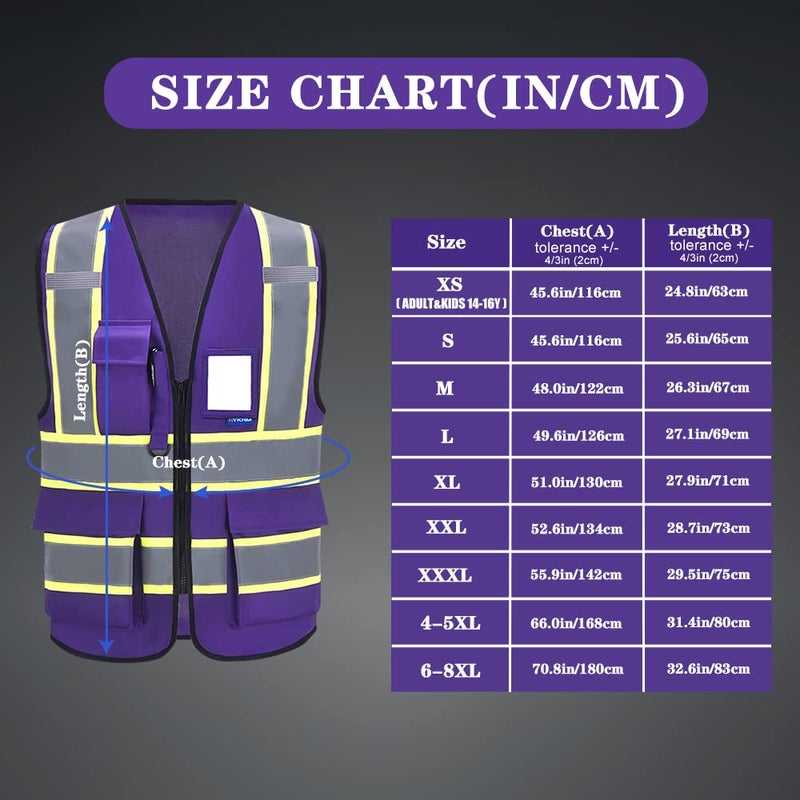 AYKRM 11 colors available safety vest reflective purple High Visibility Reflective Safety Vest for Women Men High Visibility Security with Pockets Zipper - Image 2