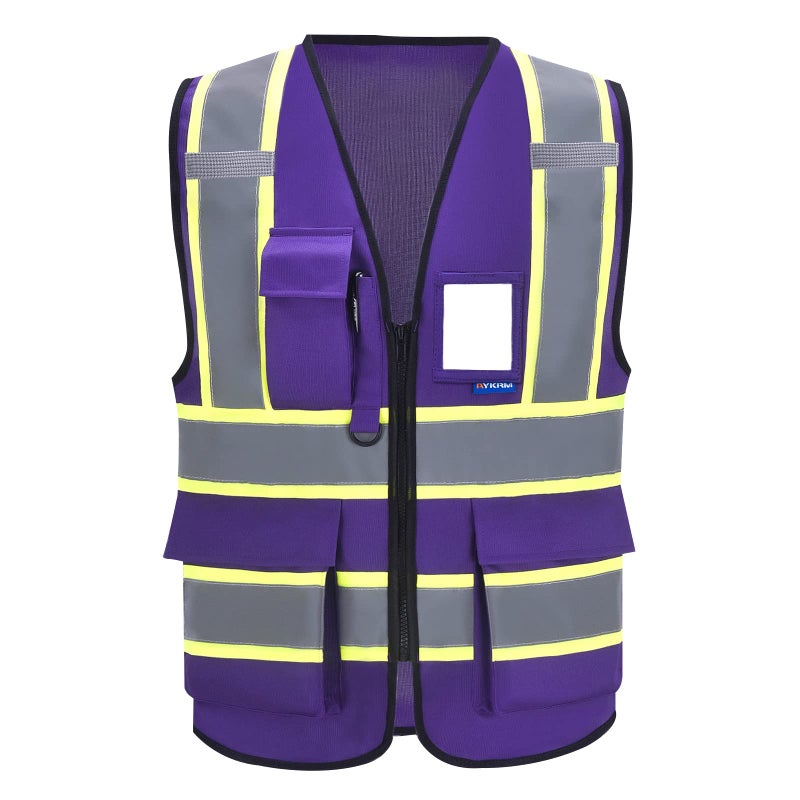 AYKRM 11 colors available safety vest reflective purple High Visibility Reflective Safety Vest for Women Men High Visibility Security with Pockets Zipper - Image 1