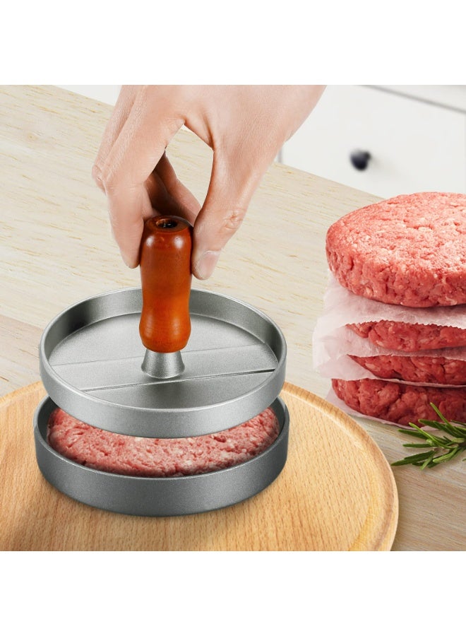 سكينة صانعة فطائر البرجر مع 100 ورقة فطائر، قالب همبرغر من الفولاذ المقاوم للصدأ بمقبض خشبي، قالب برجر غير لاصق لفطائر اللحم المثالية، مثالي للشواء في المطبخ والتخييم - Image 2