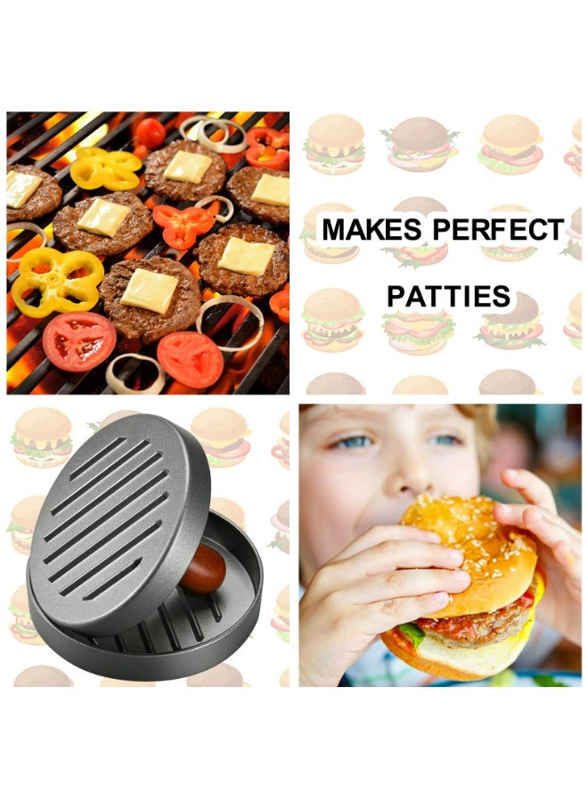 سكينة صانعة فطائر البرجر مع 100 ورقة فطائر، قالب همبرغر من الفولاذ المقاوم للصدأ بمقبض خشبي، قالب برجر غير لاصق لفطائر اللحم المثالية، مثالي للشواء في المطبخ والتخييم - Image 4