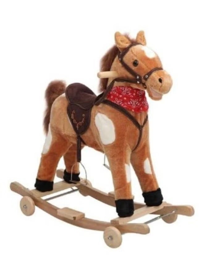 Premium Ride On Horse Plush Toy Rocking, Mechanical Real Walking Horse with Rolling Wheels