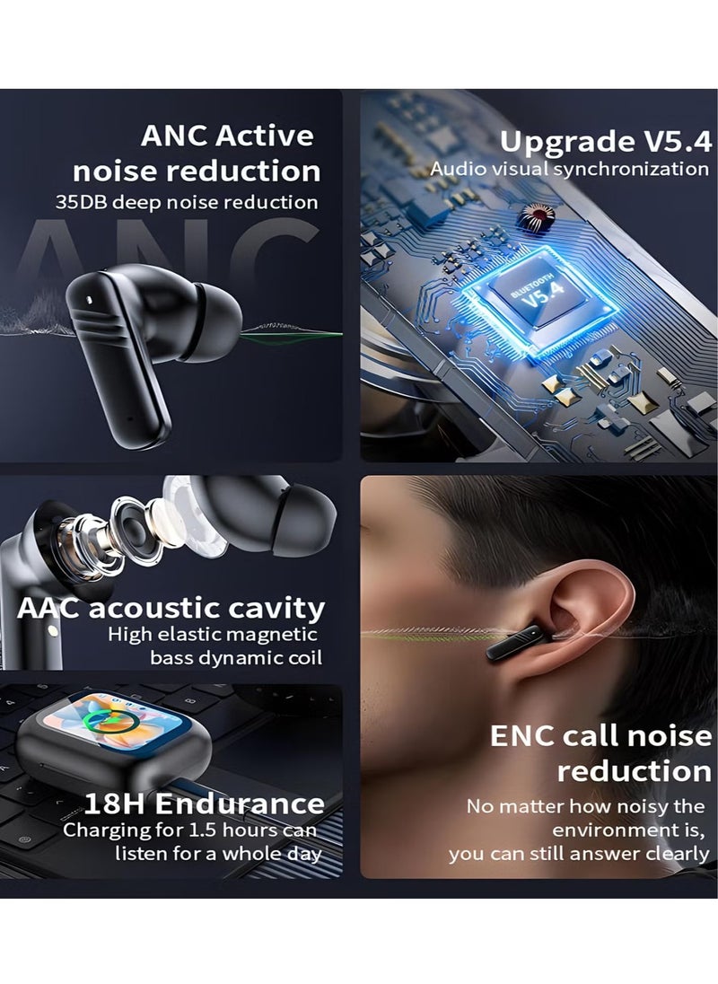 Sthxyfaith - ANC Noise Cancelling Wireless Earbuds, TWS in-Ear Bluetooth Headphones with Smart Touch Screen, Pure Bass Sound, Dual Mics for Perfect Calls, 40Hrs Long Playtime for iOS/Android（Black） - Image 1