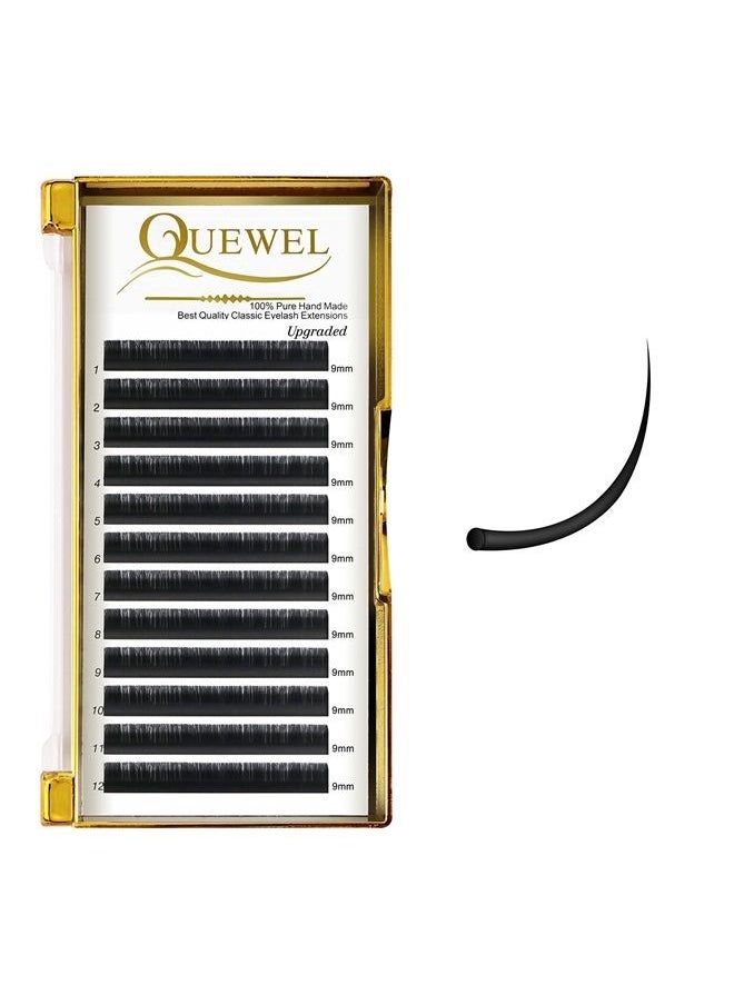 QUEWEL - Individual Eyelash Extension 0.03 C Curl 9mm Classic Volume Lash Extensions Supplies C/D Curl Mixed Eyelash Extensions 9-16/15-20/20-25 Single Eyelashes 9-25 Silk Individual Lashes (0.03 C 9mm) - Image 1