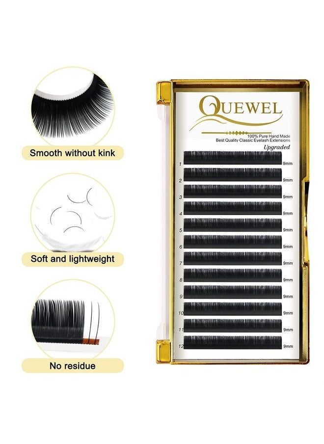 QUEWEL - Individual Eyelash Extension 0.03 C Curl 9mm Classic Volume Lash Extensions Supplies C/D Curl Mixed Eyelash Extensions 9-16/15-20/20-25 Single Eyelashes 9-25 Silk Individual Lashes (0.03 C 9mm) - Image 1