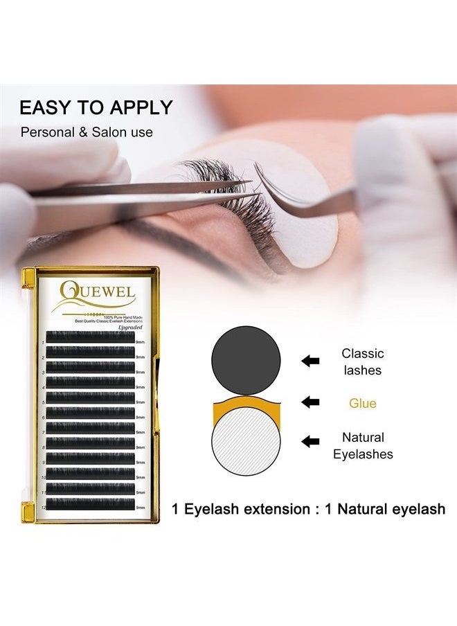QUEWEL - Individual Eyelash Extension 0.03 C Curl 9mm Classic Volume Lash Extensions Supplies C/D Curl Mixed Eyelash Extensions 9-16/15-20/20-25 Single Eyelashes 9-25 Silk Individual Lashes (0.03 C 9mm) - Image 1