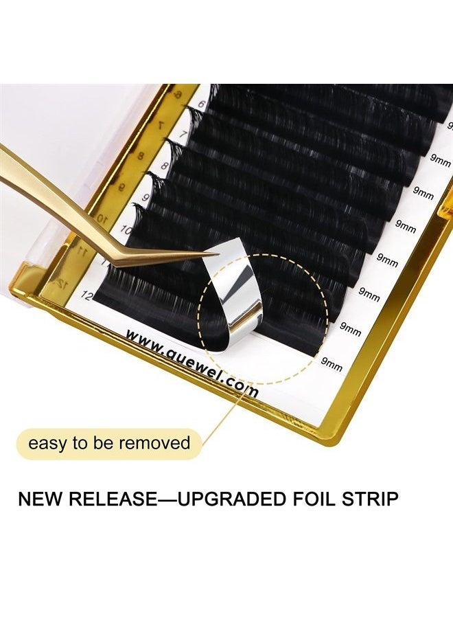 QUEWEL - Individual Eyelash Extension 0.03 C Curl 9mm Classic Volume Lash Extensions Supplies C/D Curl Mixed Eyelash Extensions 9-16/15-20/20-25 Single Eyelashes 9-25 Silk Individual Lashes (0.03 C 9mm) - Image 1