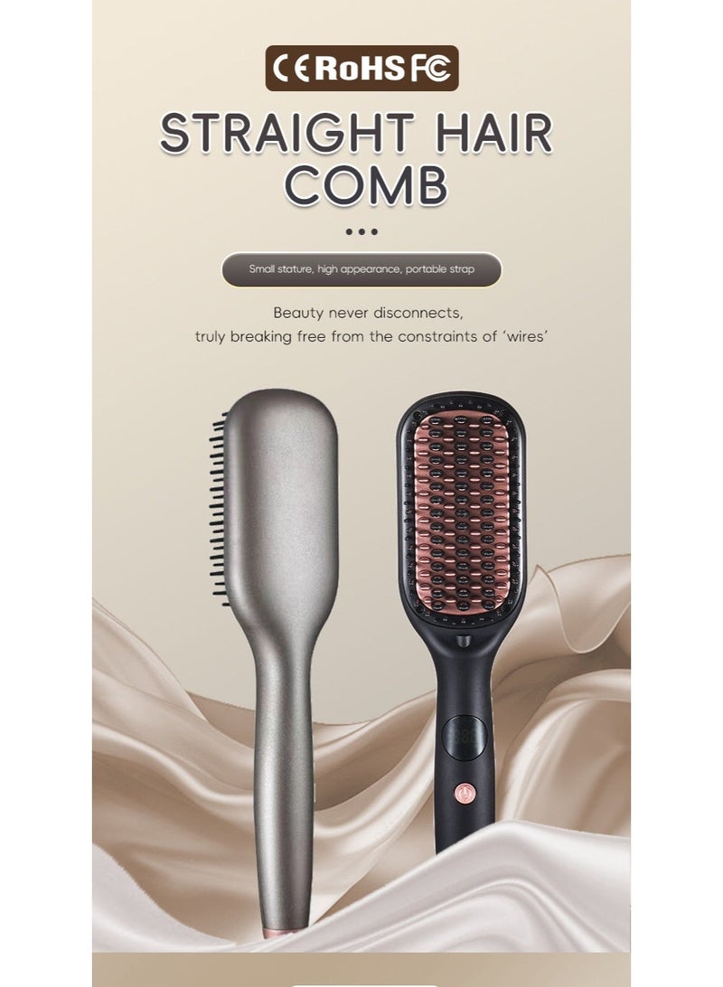 HUMJO Heated Hair Straightening Brush Naturally Straight Hair in 5 Minutes Tourmaline Infused Ceramic Coating Straightening Brush with 5 Temp Settings, LED Display, 20s Fast Heating,Triple Bristle Detangles & Protect the Scalp - Image 3