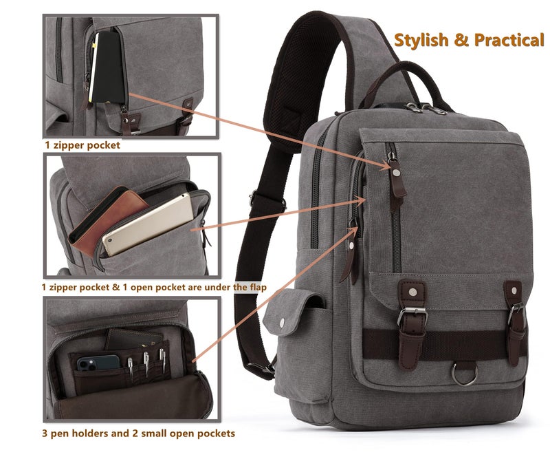 Leaper Retro Crossbody Bag Sling Bag Canvas Messenger Bag for Men Women Shoulder Bag Crossbody Handbags Satchel Coffee XL - Image 5