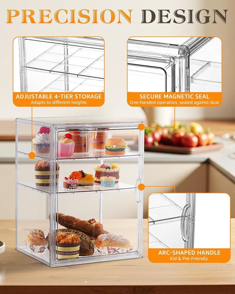 FAITIO Clear Pastry Display Case, Bread Case for Kitchen Countertop-4 Layers Adjustable, Large Capacity Clear Bread Box for Home-Baked Breads,Muffins,Bagel Storage Container, Bread Holder - Image 4