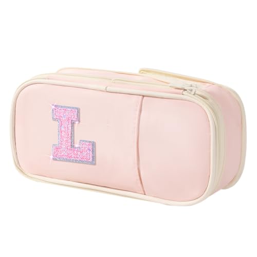 Janhavi Preppy Pencil Case for School Supplies, Initial Large Pink Pencil Case Organizer with Zipper, Cute Pencil Bag Holder for Office, Ideal Birthday Gift for Kids,8,9,10 Years Old Girls, Adults--Pink L - Image 1