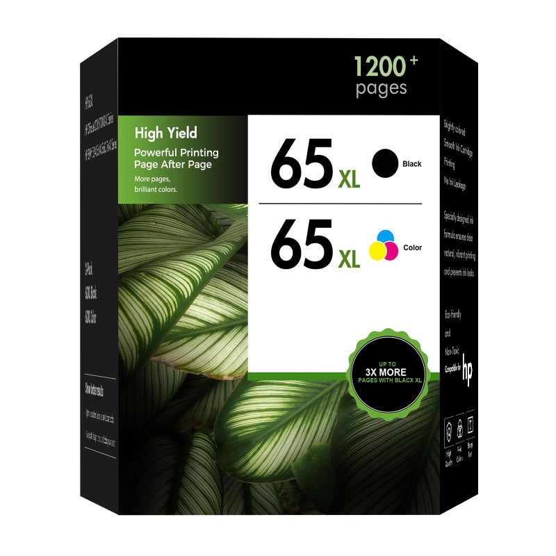 Tonassy 65 65XL Tri-Color / 65 XL Black Ink Cartridges Combo Pack Work Replacement for HP 65XL Printer Officejet Envy 5055 5000 5052 5058 DeskJet 3755 3772 3700 2655 3752 3720 3722 3723 3758 2652 2622 2-Pack - Image 1