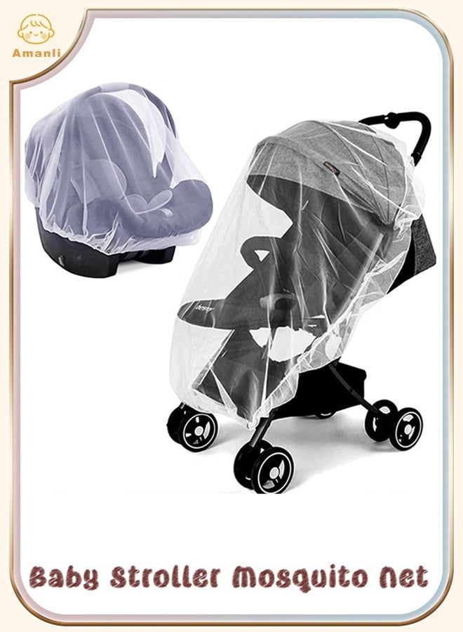 Amanli 2 PCS Mosquito Net for Stroller, Durable Baby Stroller Mosquito Net, Perfect Bug Net for Strollers, Bassinets, Cradles, Playards, Pack N Plays and Portable Mini Crib (White) - Image 1